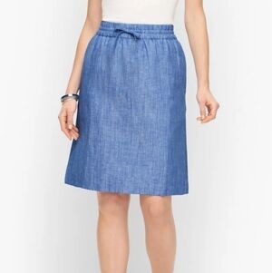 Talbots linen a line skirt blue sz medium with pockets drawstring WSK76